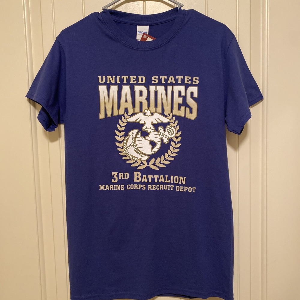 United States Marines Blue Crewneck T-Shirt Small Gildan 3rd Battalion USMC